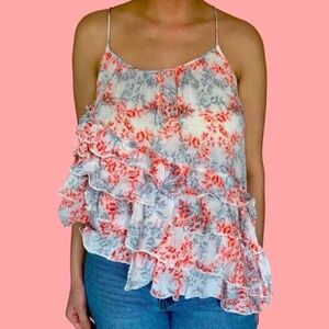 Free People Asymmetrical Ruffle Floral Top
